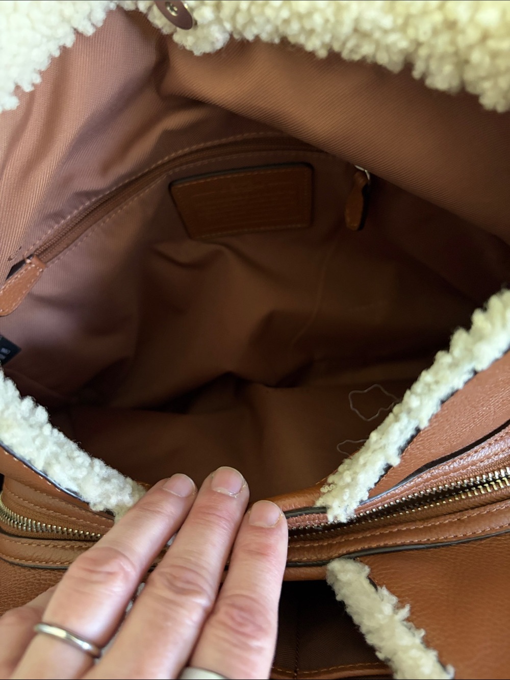 Coach Chestnut Leather Hobo with Cream Shearling Trim - Picture 9 of 13